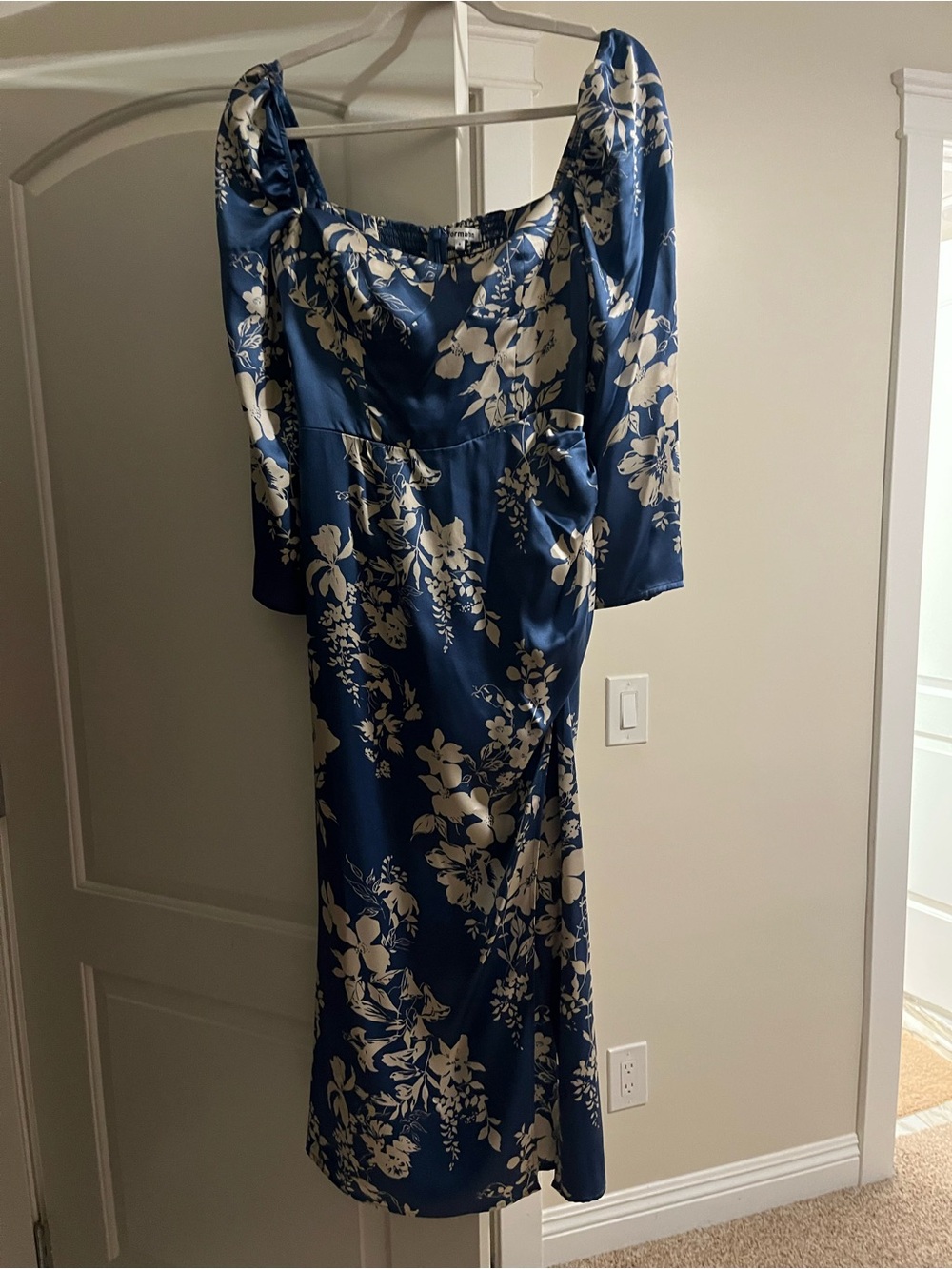 Reformation Blue Floral Midi Dress with Smocked Bodice - Picture 3 of 5